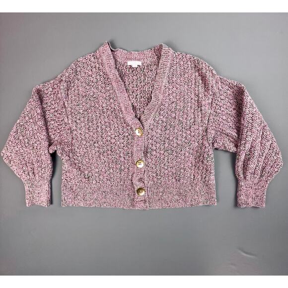 J.Jill Pink Green Cotton Knit Button Cardigan M Petite Cozy Textured - Picture 2 of 7